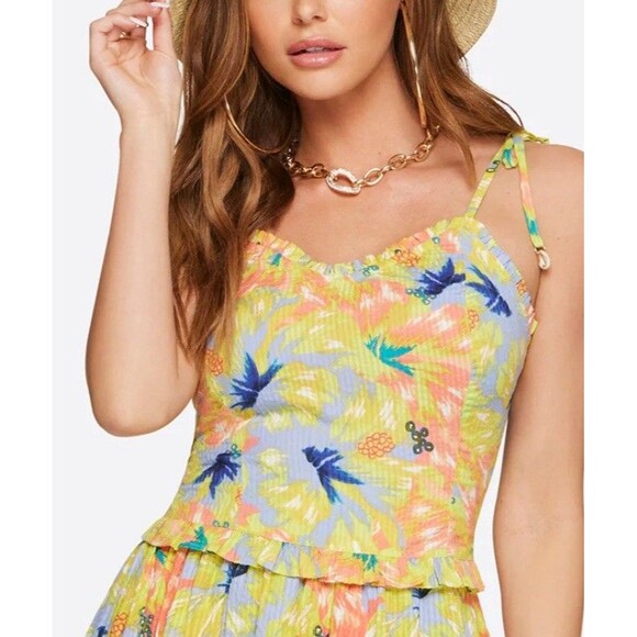 Jessica Simpson Clare Peplum Tank Top In Candy Hibiscus Sz Medium New - Picture 1 of 9